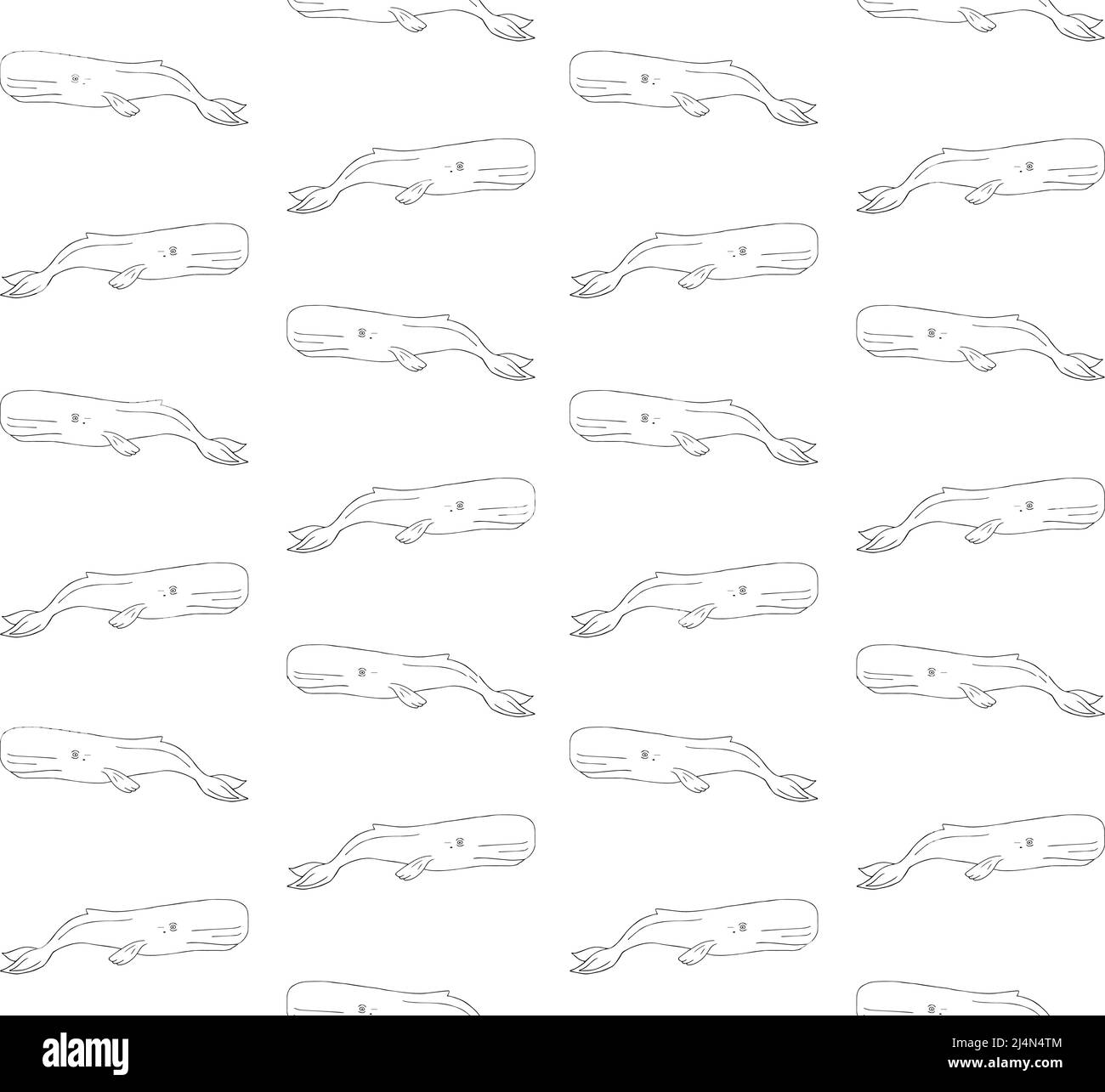 Vector seamless pattern of hand drawn black outline sketch sperm whale ...
