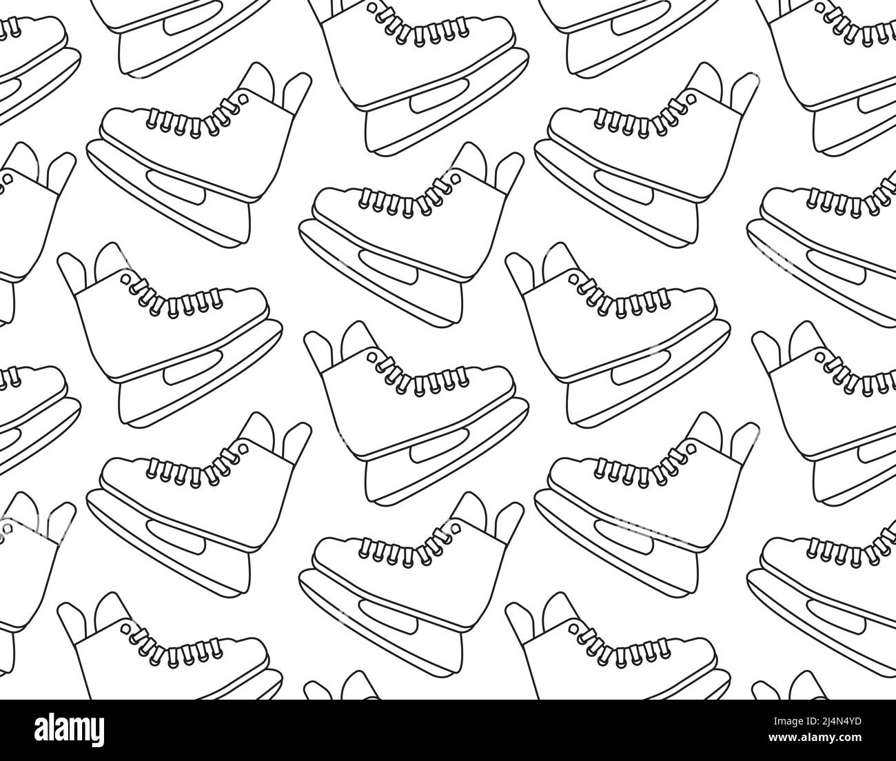 Vector seamless pattern of flat outline hockey ice skates isolated on