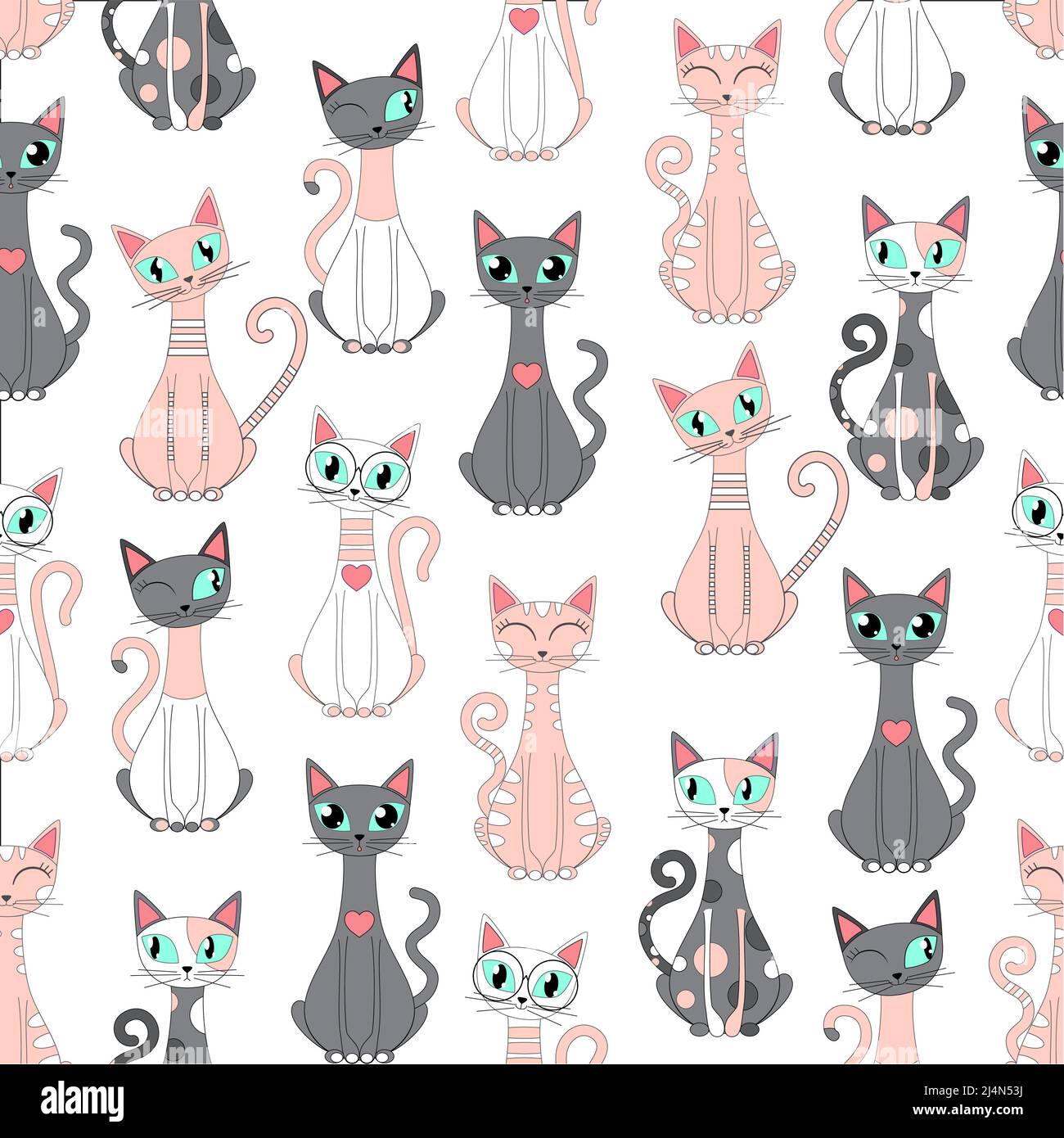 Seamless pattern with cute cartoon cats. Vector Stock Vector Image ...