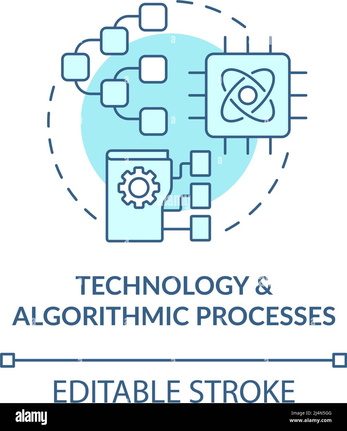 Technology and algorithmic processes turquoise concept icon Stock ...