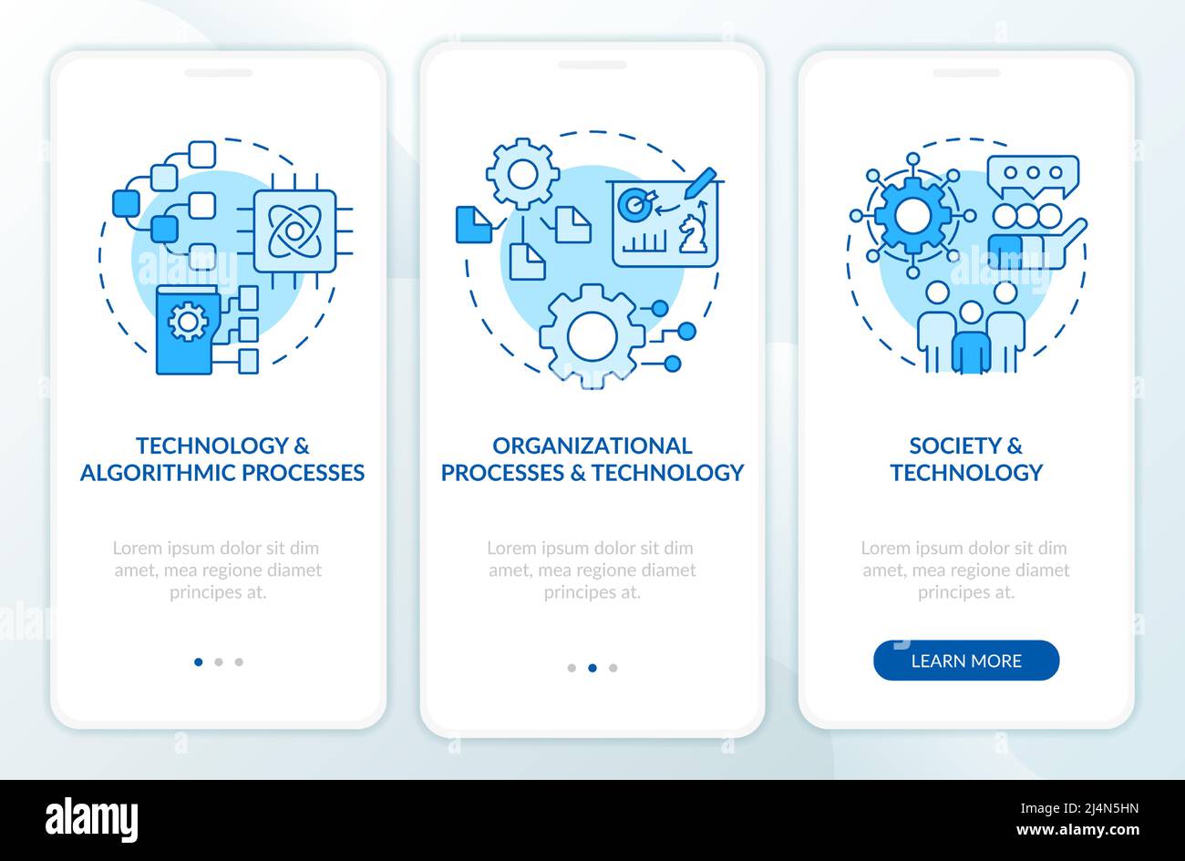 Information systems cooperation blue onboarding mobile app screen Stock Vector