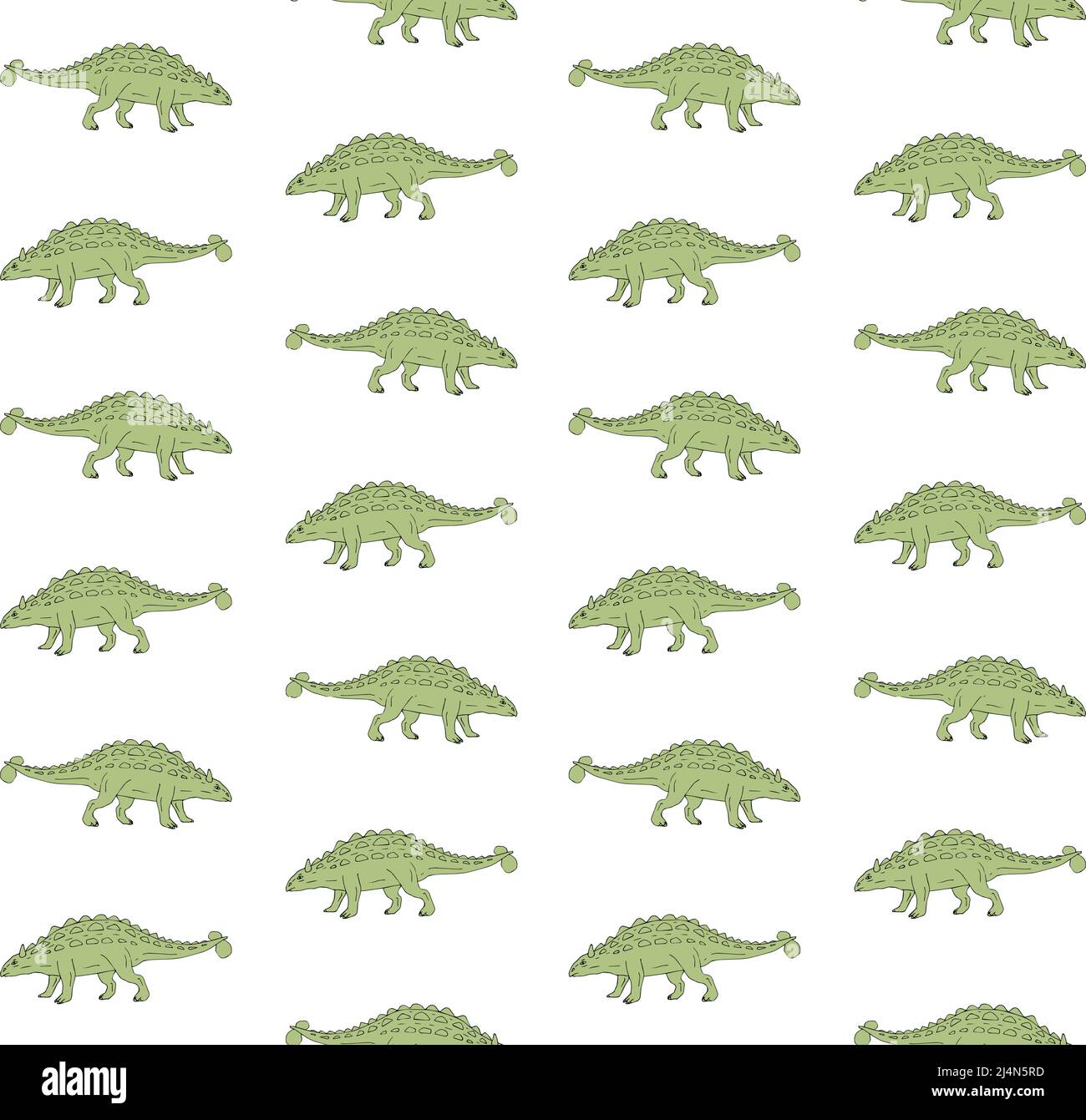 Vector seamless pattern of hand drawn doodle sketch green ankylosaurus ...