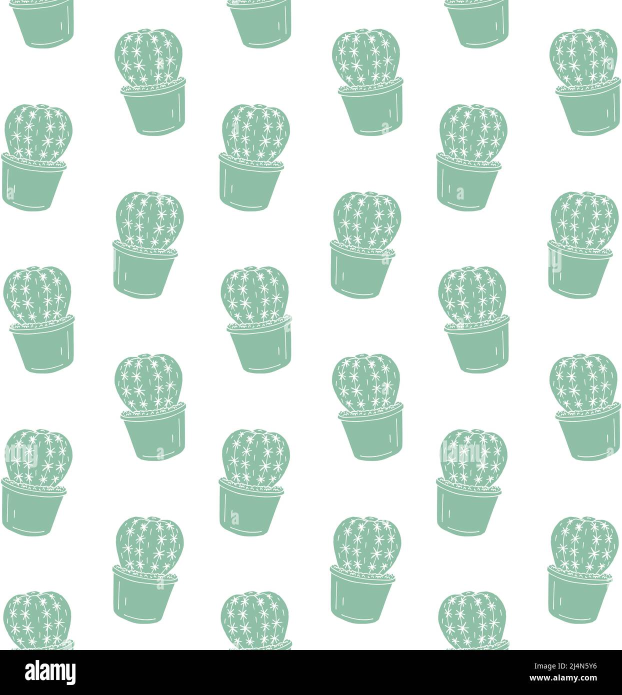 Vector seamless pattern of hand drawn doodle sketch green cactus in pot ...