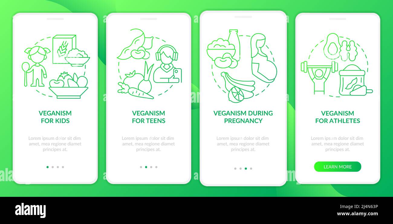 Vegan lifestyle for everyone green gradient onboarding mobile app ...