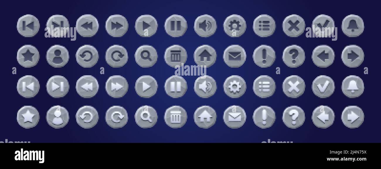 Stone Pause Button Stone texture buttons for game or app interface, menu ui design ...