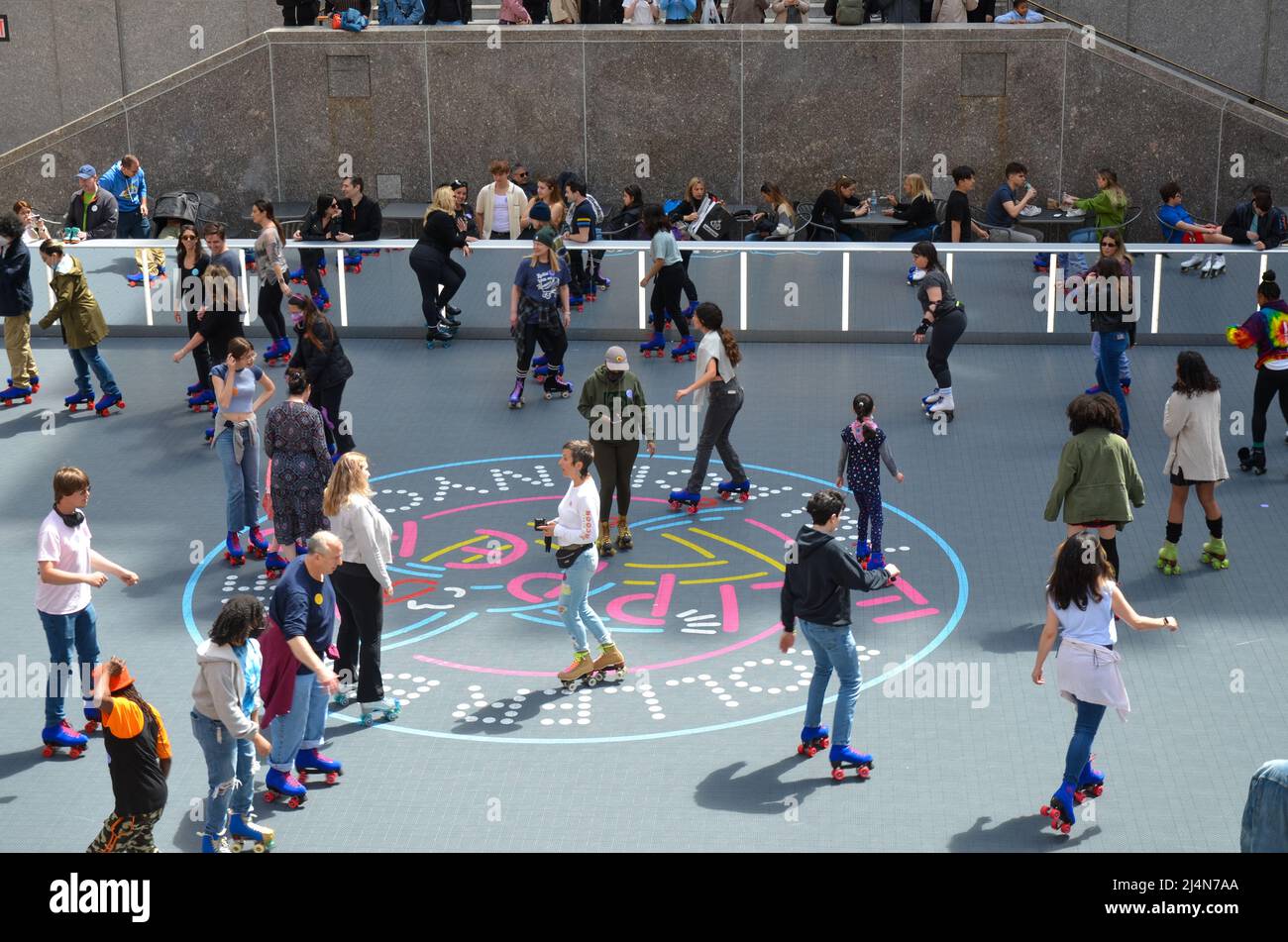 New York, New York, USA. 16th Apr, 2022. A disco-inspired roller rink ...