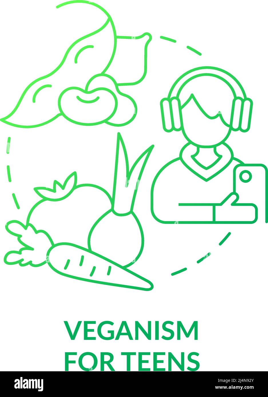Veganism for teens green gradient concept icon Stock Vector