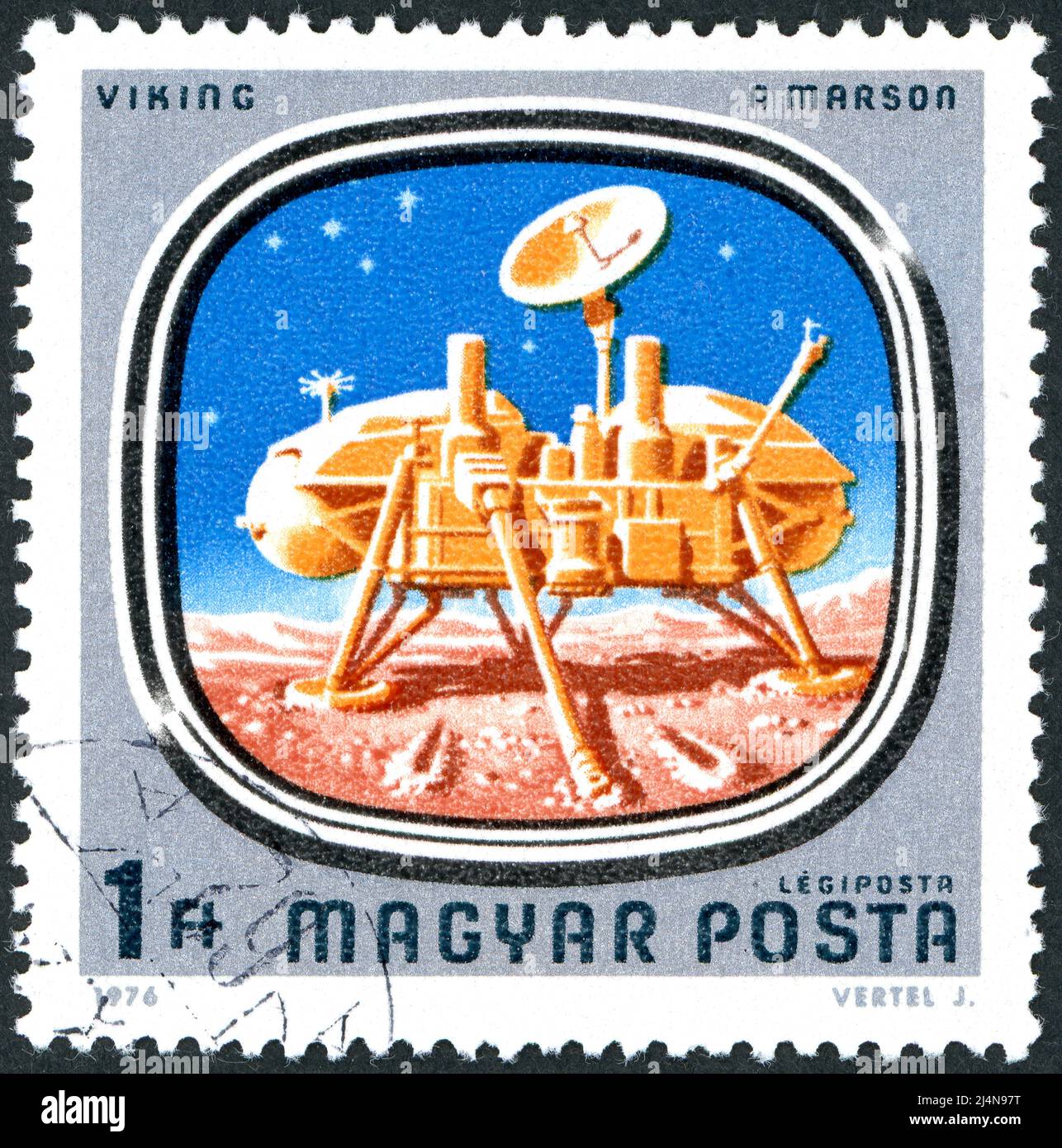 HUNGARY - CIRCA 1976: Postage stamp printed in Hungary, depicted Viking on Mars, circa 1976 Stock Photo