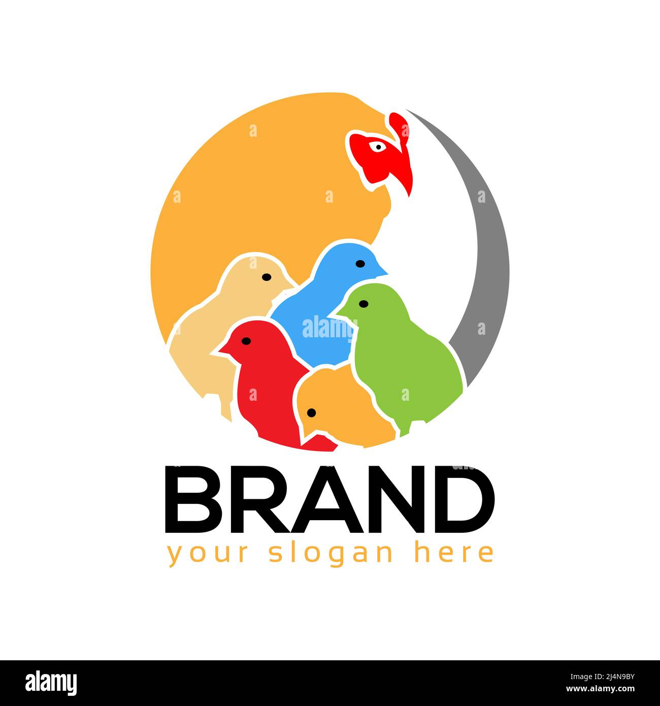 Hen and chicks logo vector. Flat design. Vector Illustration on white background. Stock Vector