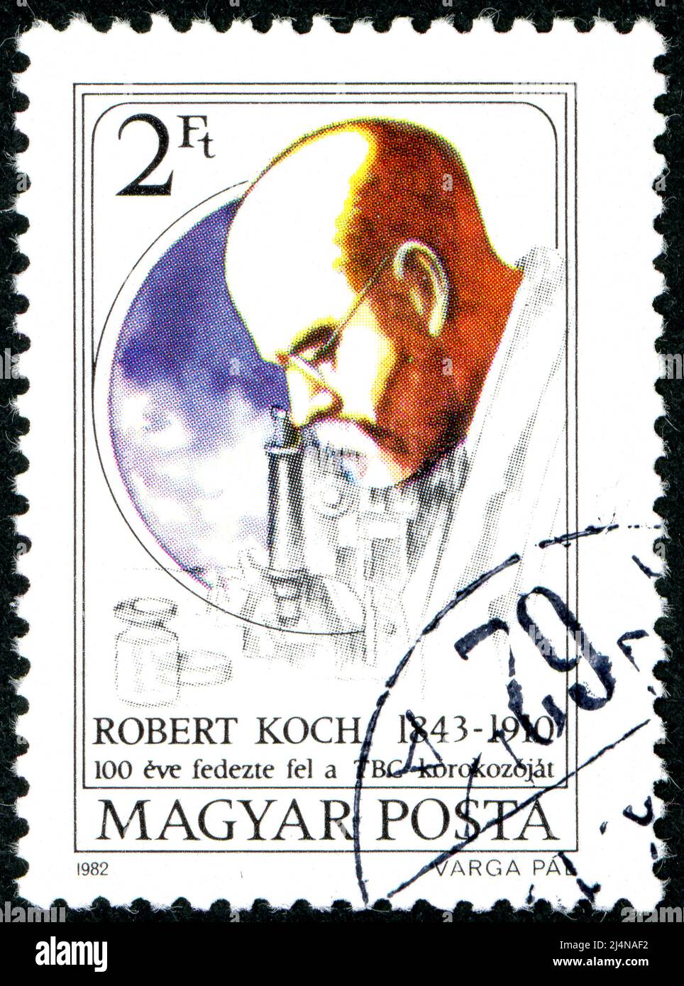 HUNGARY - CIRCA 1982: Postage stamp printed in Hungary, showing portrait of a German bacteriologist and microbiologist - Robert Koch, circa 1982 Stock Photo