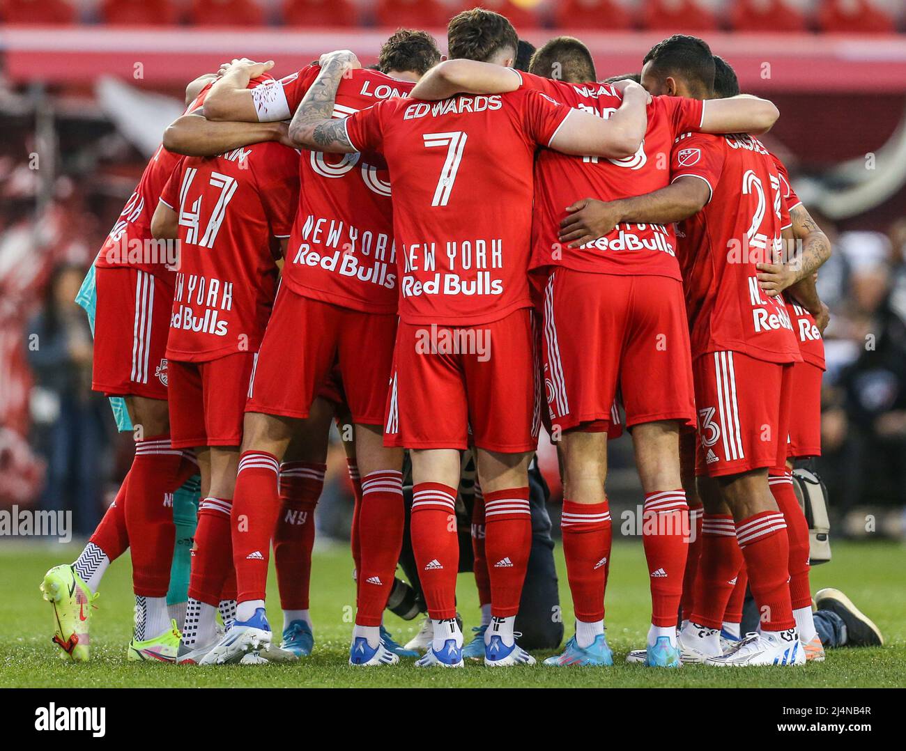 HARRISON, NJ - MARCH 04: New York Red Bulls starting 11 huddle