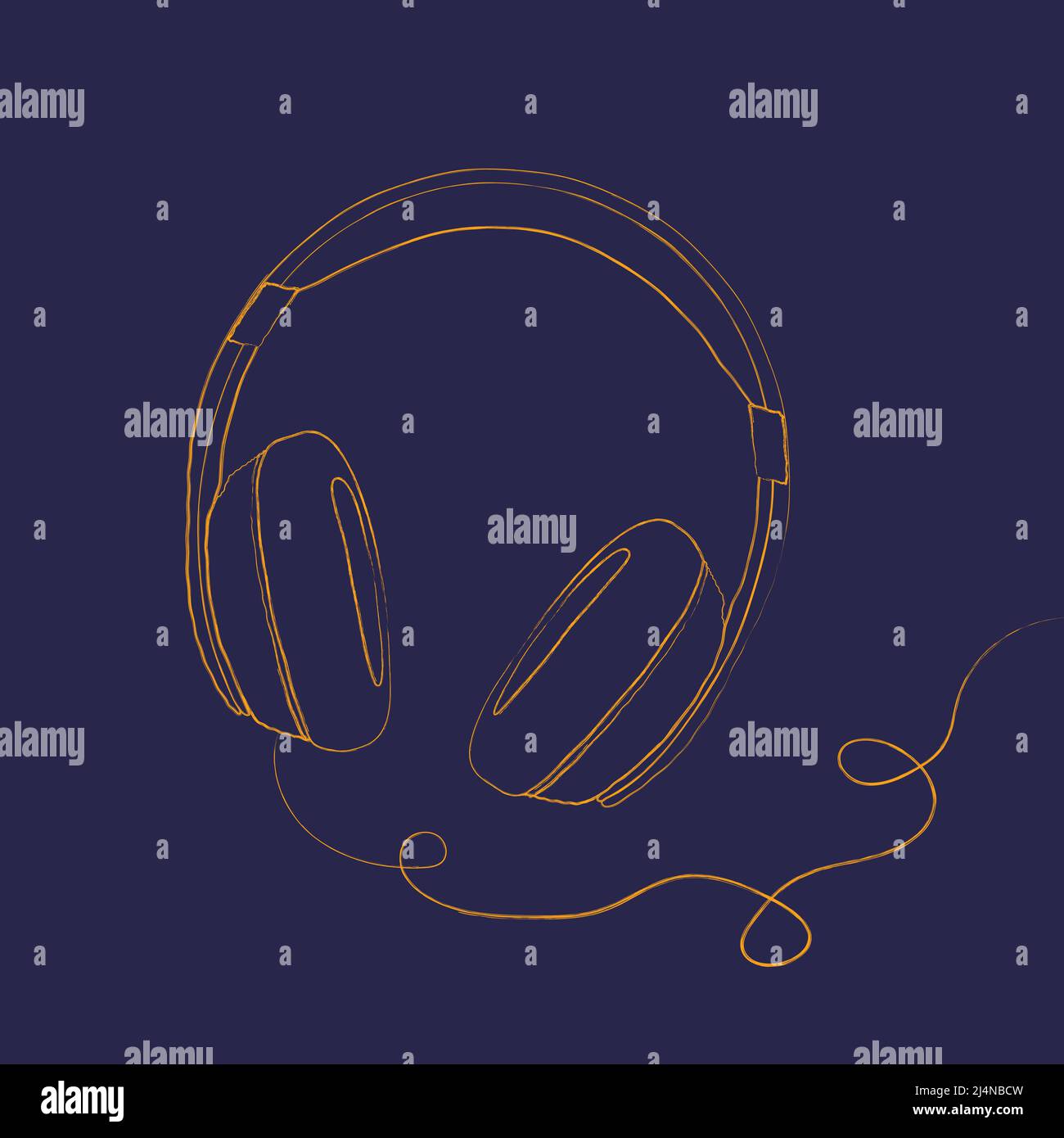 Painted orange headphones on a blue background. Vector Stock Vector