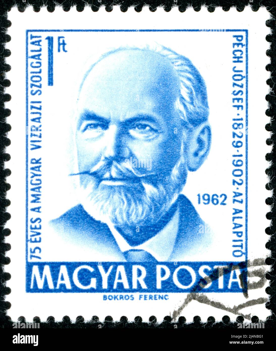 HUNGARY - CIRCA 1962: Postage stamp printed in Hungary, showing a portrait of a Hungarian hydraulic engineer, hydrologist Pech Jozsef, circa 1962 Stock Photo