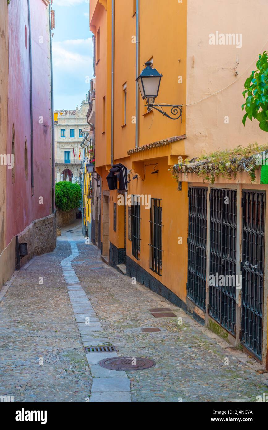 Narrow street in the old town of Cuenca, Spain Stock Photo