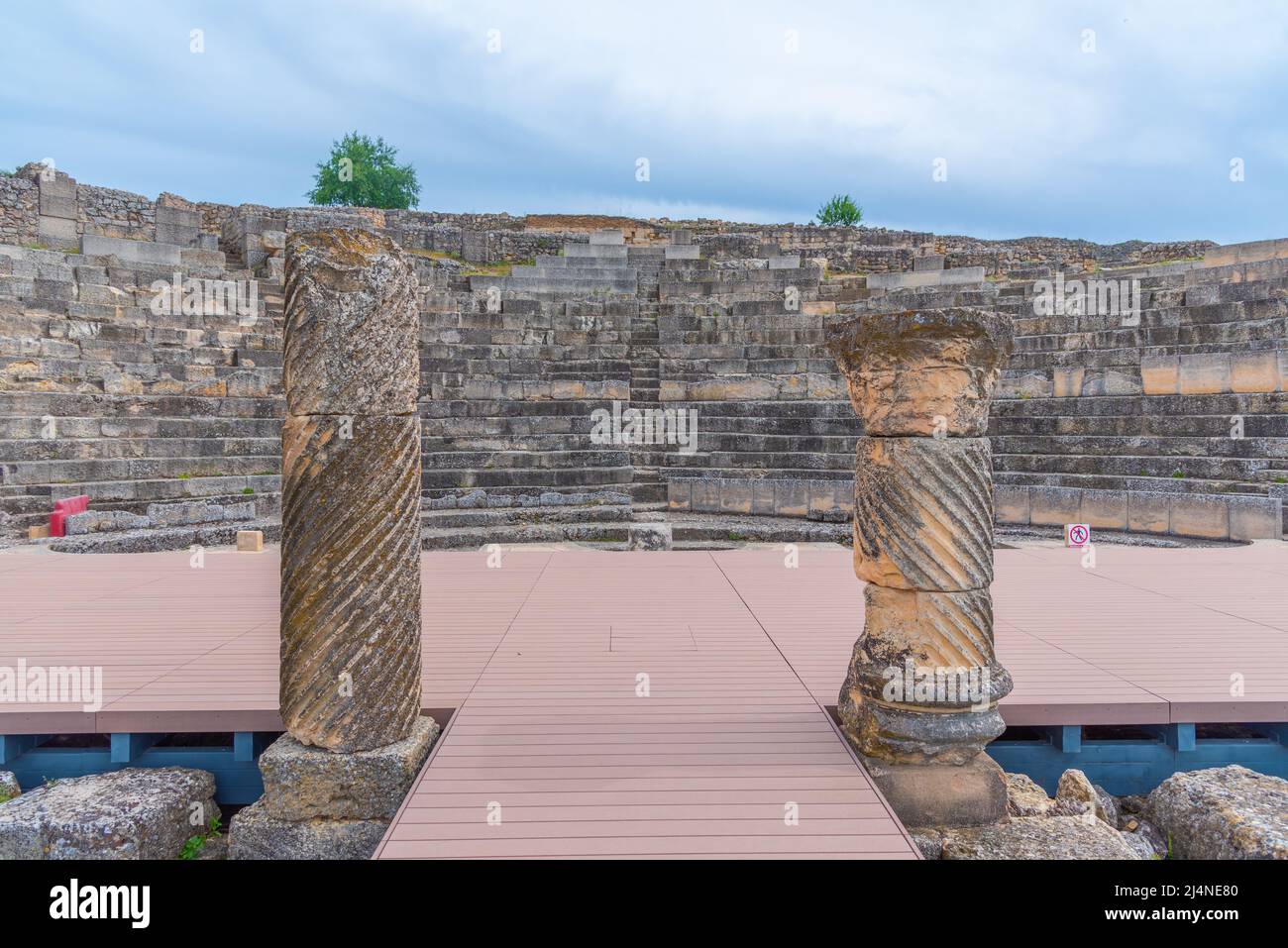 Ancient theatre at Roman ruins in Segobriga site in Spain Stock Photo
