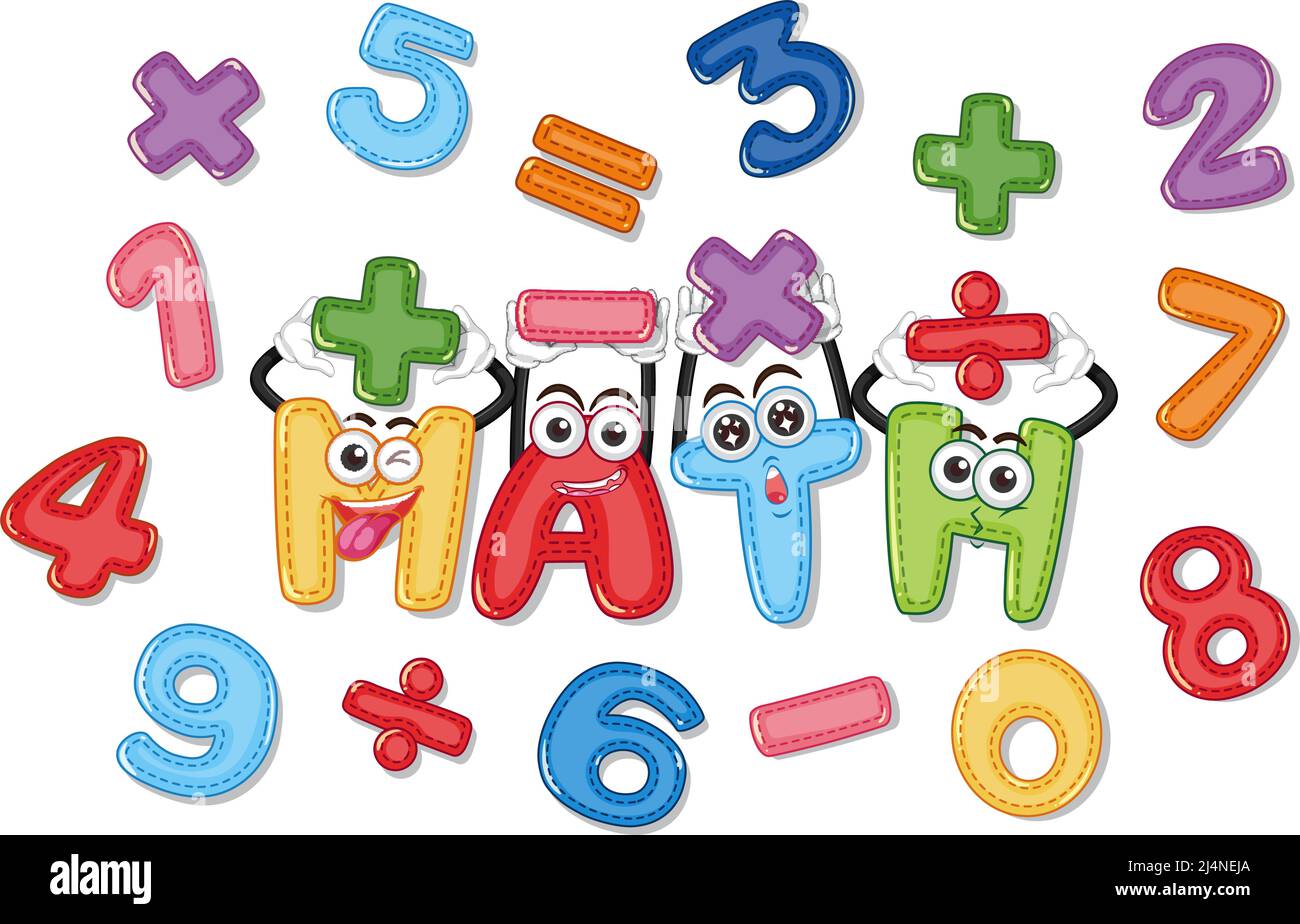 Counting numbers from zero to nine and math symbols illustration Stock
