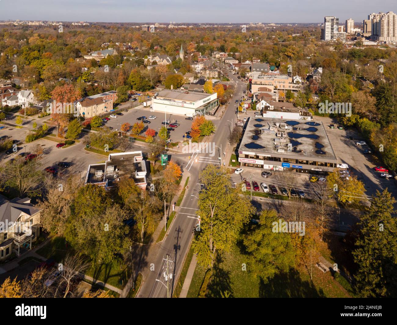 London Ontario Canada, November 2022. View down Wortley Village Aerial. Luke Durda/Alamy Stock Photo