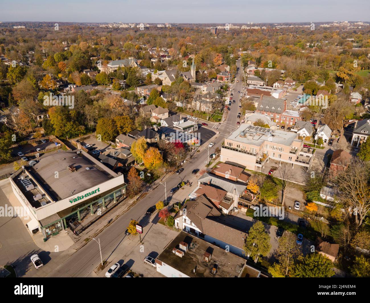 London Ontario Canada, November 2022. View down Wortley Village Aerial. Luke Durda/Alamy Stock Photo