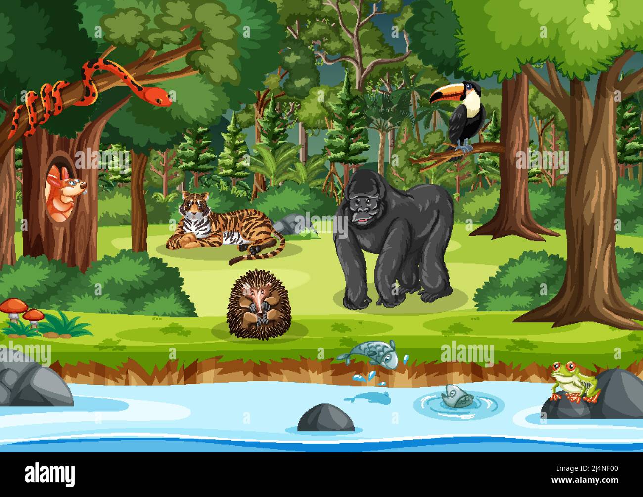 Wild animals in the forest scene illustration Stock Vector Image & Art ...