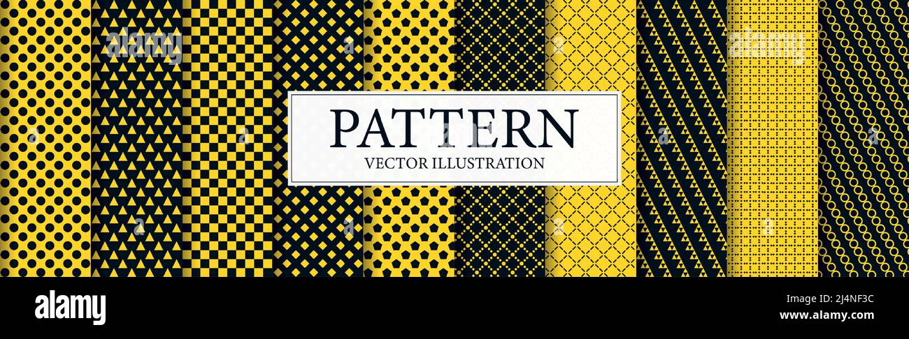 Panoramic patterns 8 pcs set black yellow - Vector illustration Stock Vector