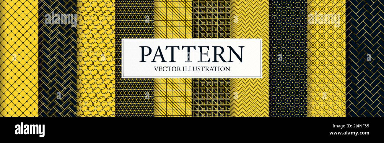 Panoramic patterns 8 pcs set black yellow - Vector illustration Stock Vector