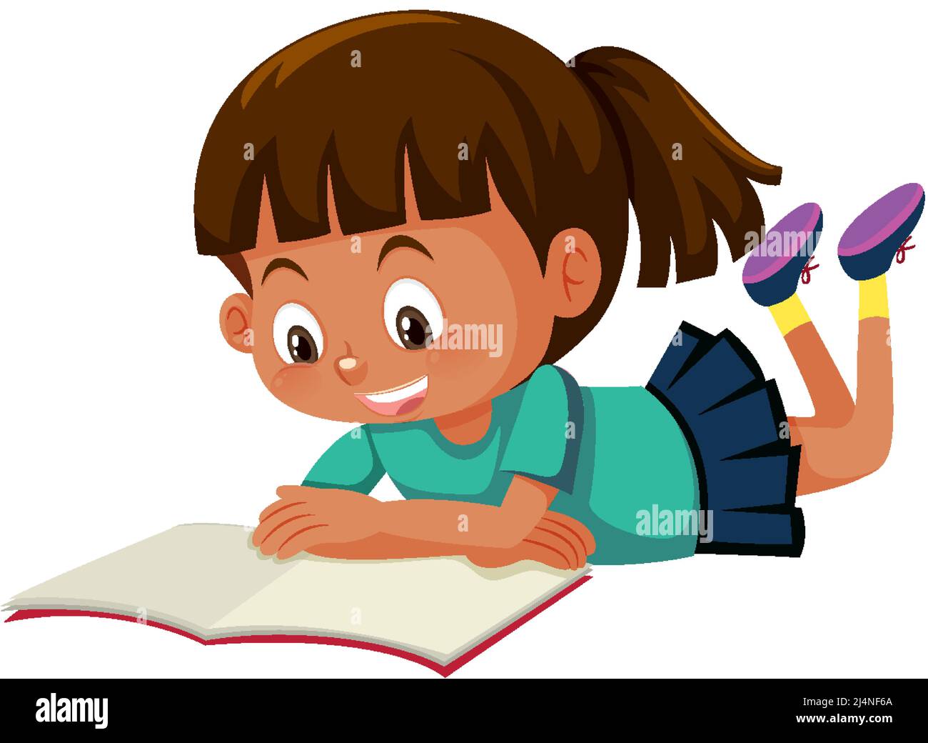 A girl lay down reading a book illustration Stock Vector Image & Art