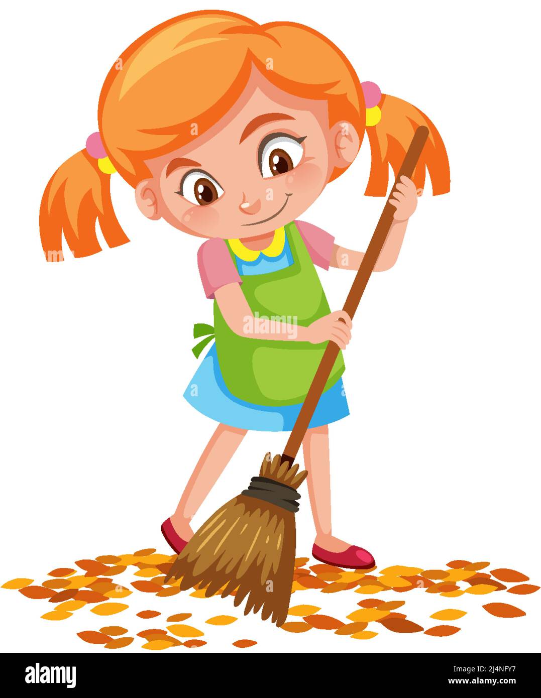 Girl sweep the leaves on the floor illustration Stock Vector