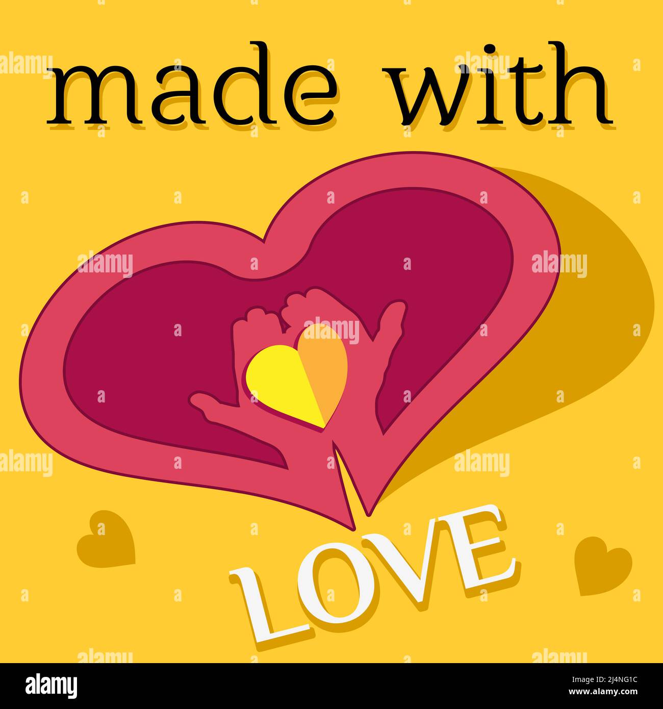 Made with love vector background. Flat design. Vector Illustration on orange background. Stock Vector