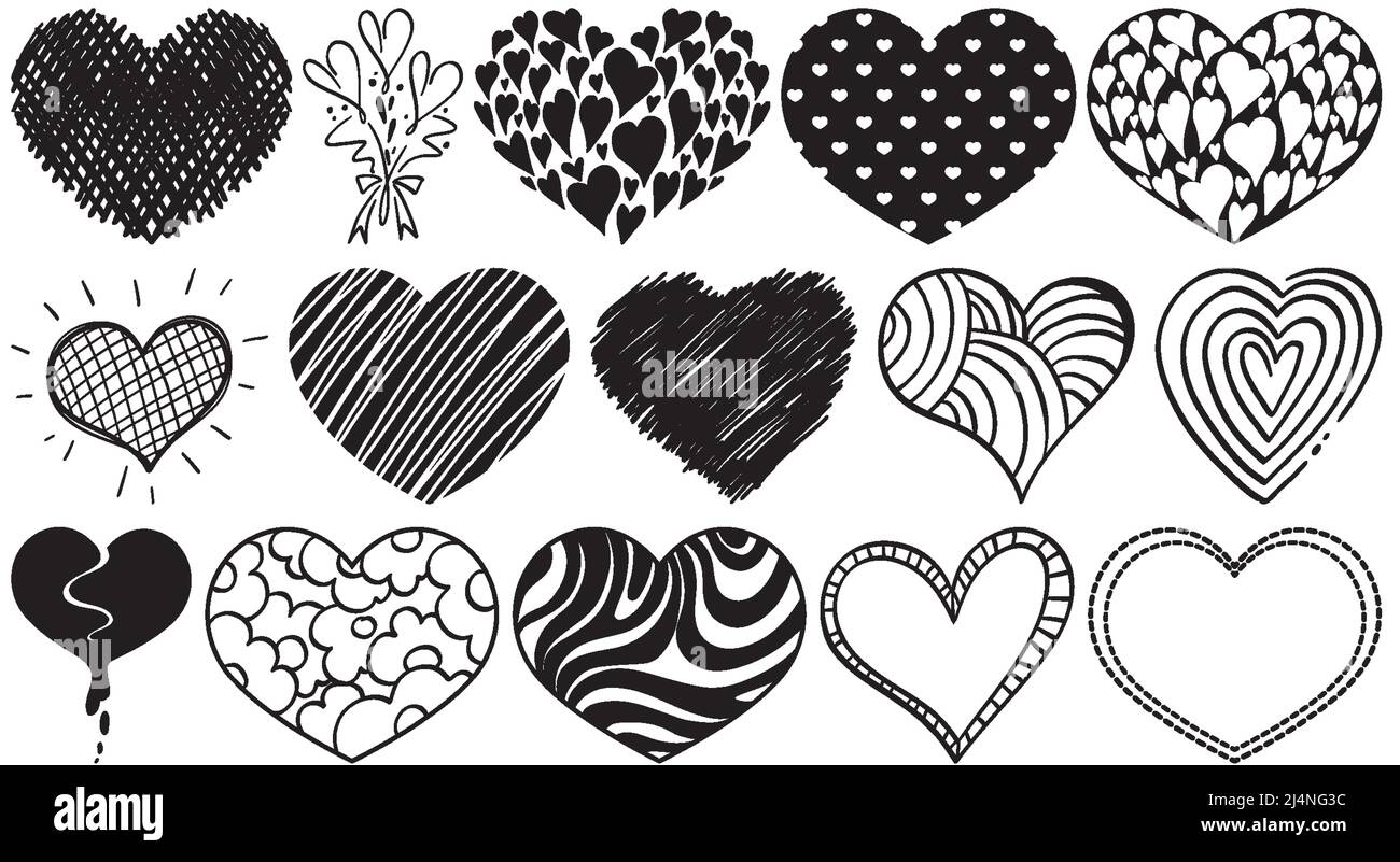 Black hand drawn hearts set illustration Stock Vector Image & Art - Alamy