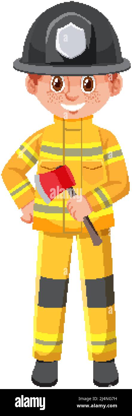 Fireman holding axe on white background illustration Stock Vector Image ...