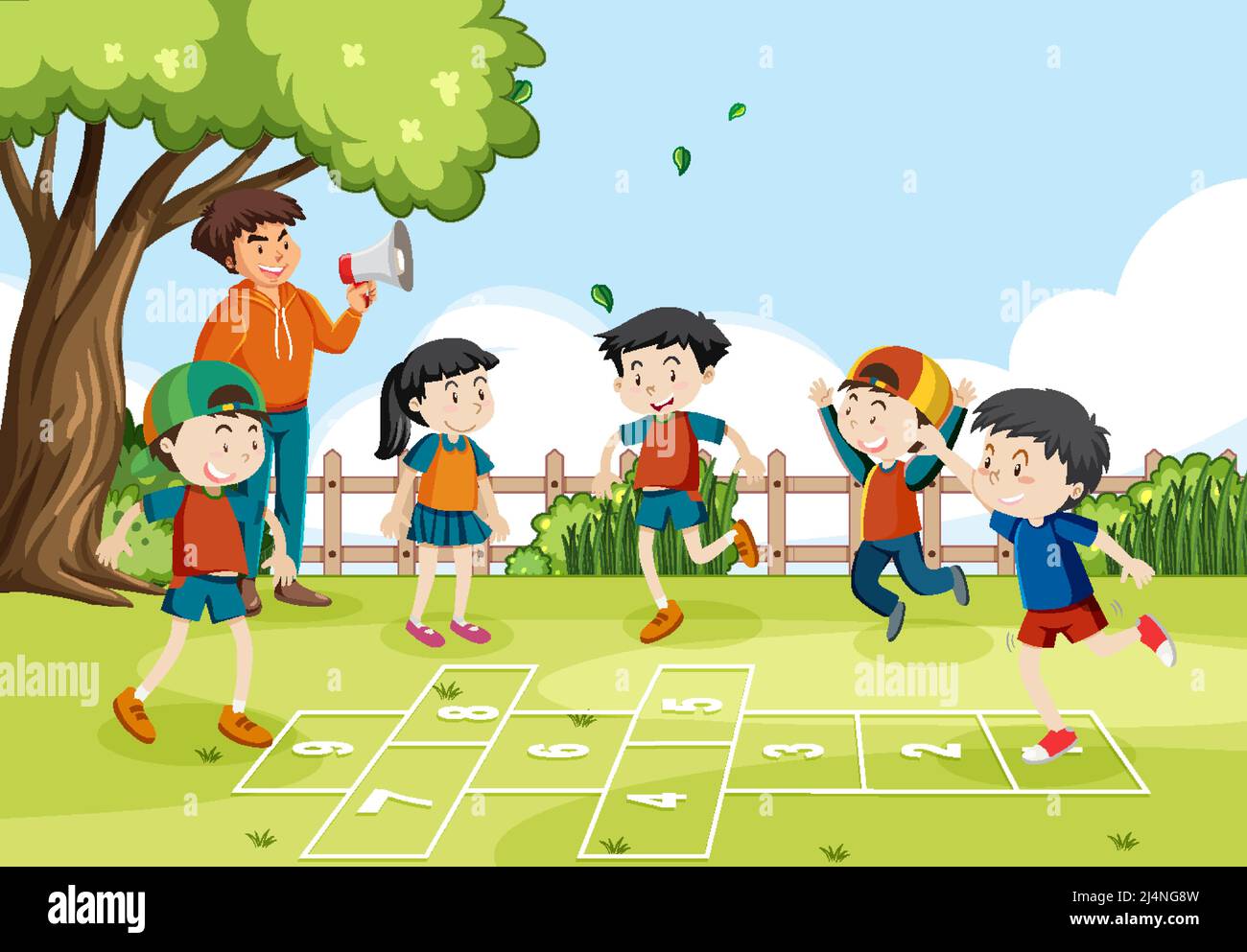 Premium Vector  Children active games infographic with funny games round  dances hopscotch board and catch up games descriptions vector illustration