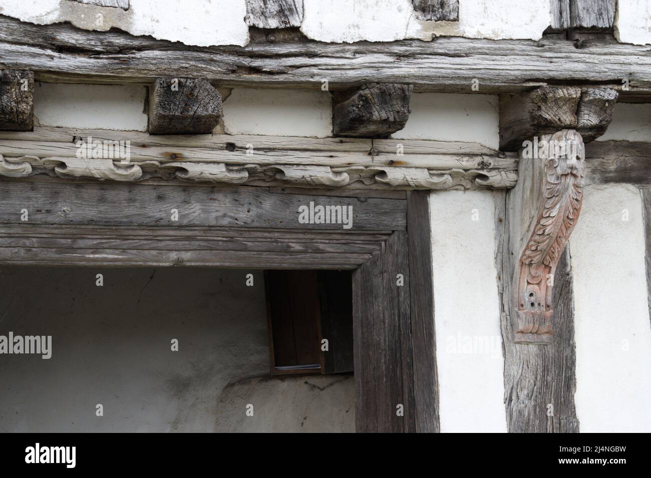 Exterior of an old, delapidated timber framed house Stock Photo