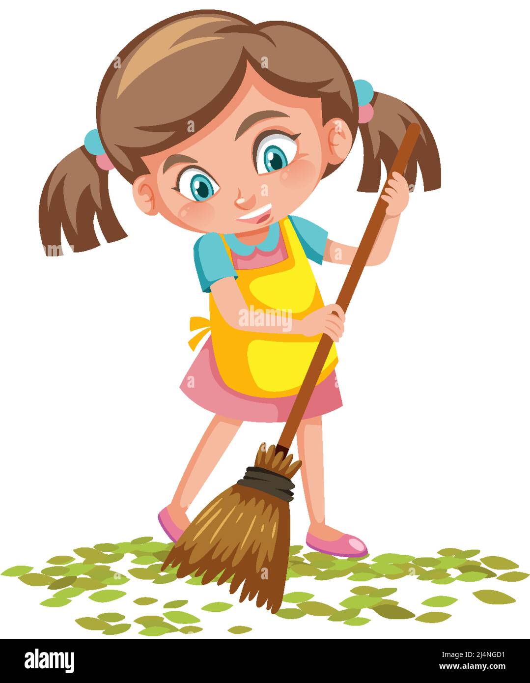 Girl sweep the leaves on the floor illustration Stock Vector Image & Art Alamy