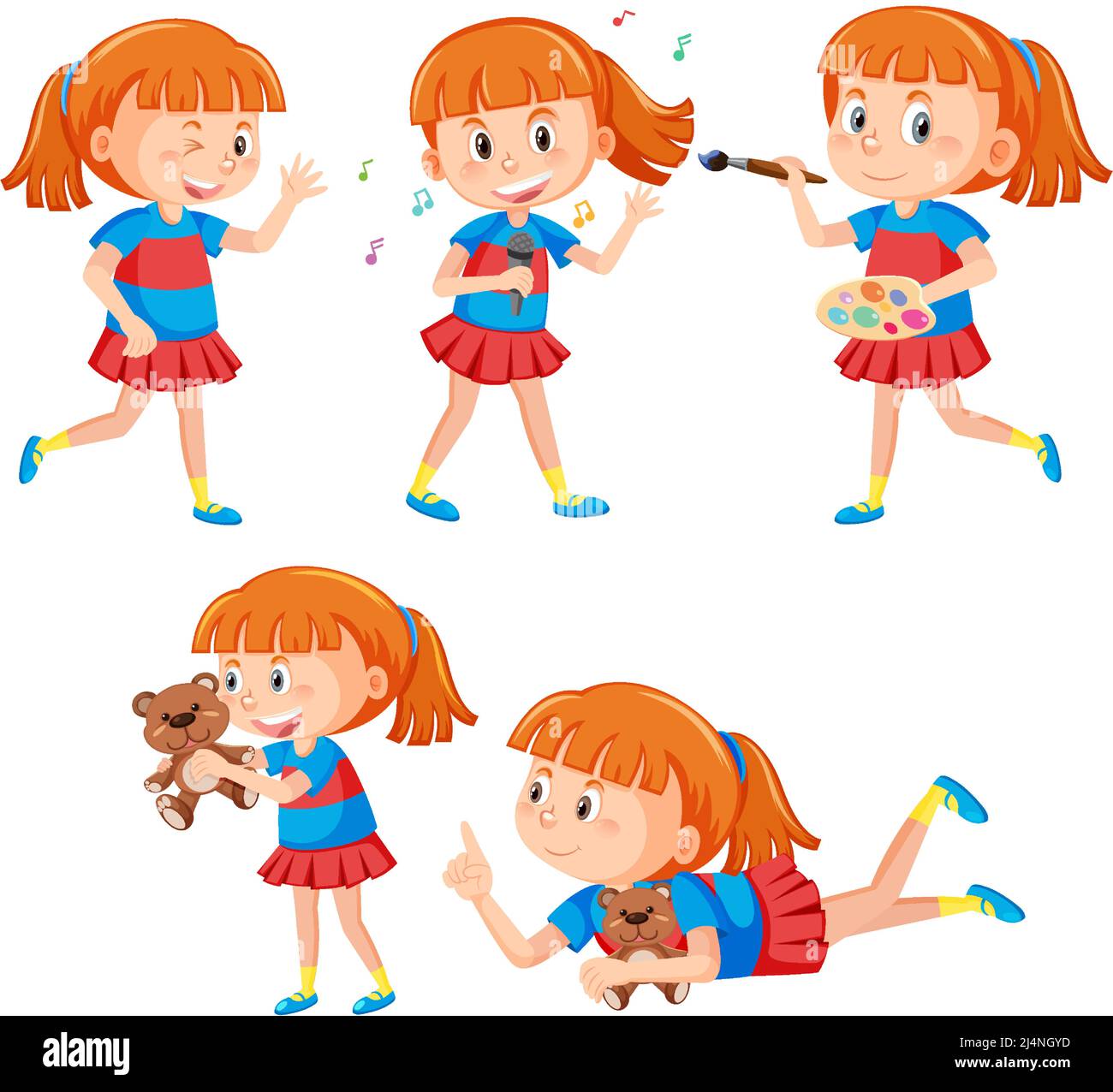 Set of happy girl cartoon character illustration Stock Vector Image ...