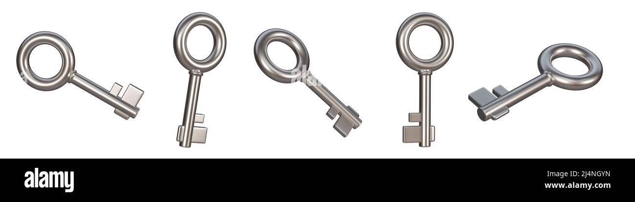3d realistic set of golden old vintage keys. 3d render Stock Photo - Alamy