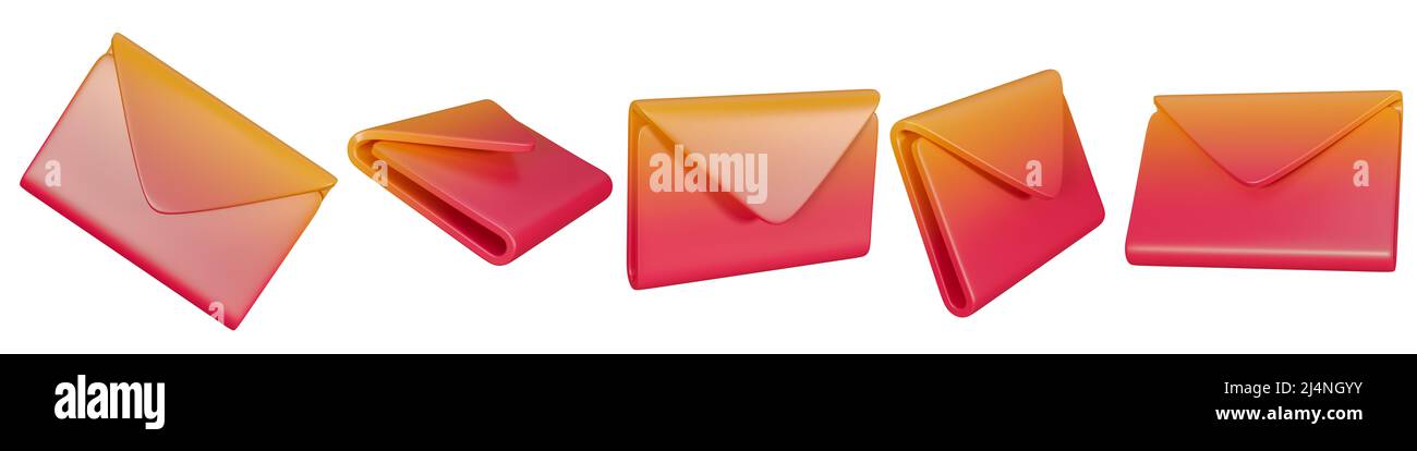 3d red closed mail envelope icon set with marker new message isolated ...