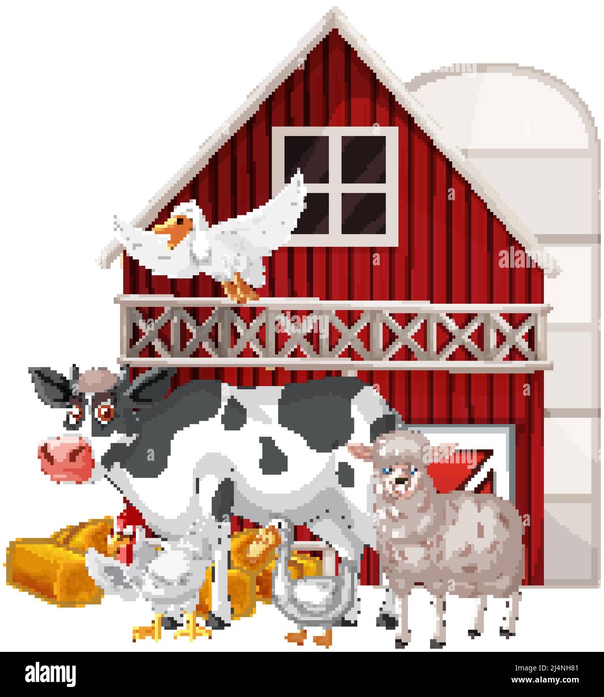 Farming theme with many animals illustration Stock Vector