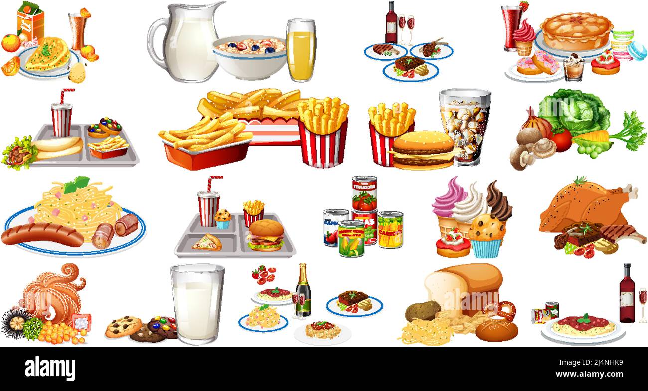 Foods and beverages set illustration Stock Vector Image & Art - Alamy