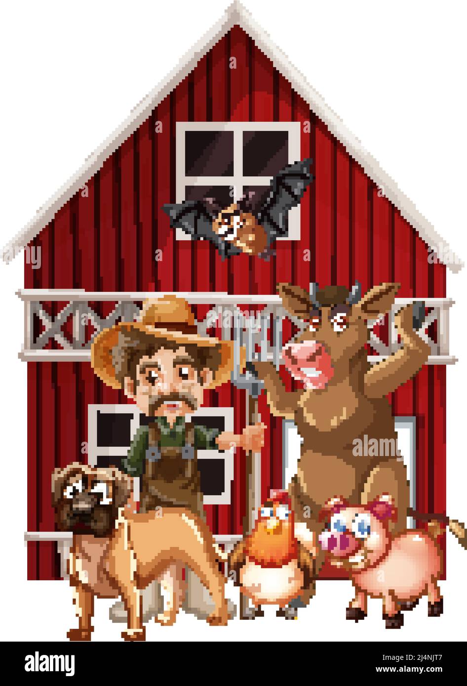 Farming theme with farmer and animals illustration Stock Vector Image ...