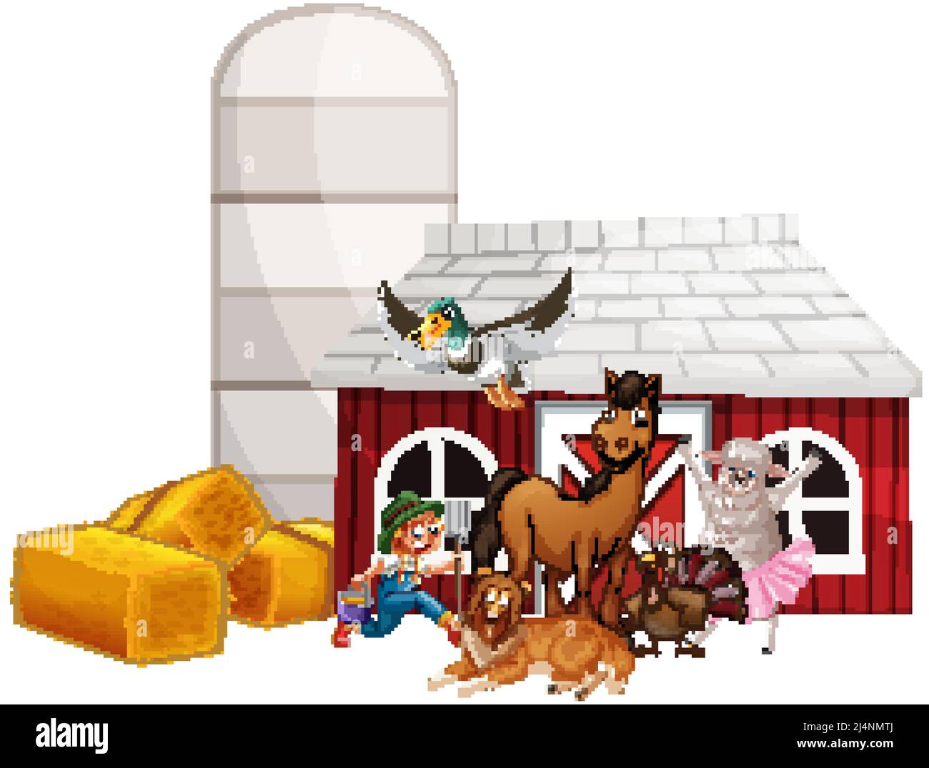 Farming theme with many animals illustration Stock Vector