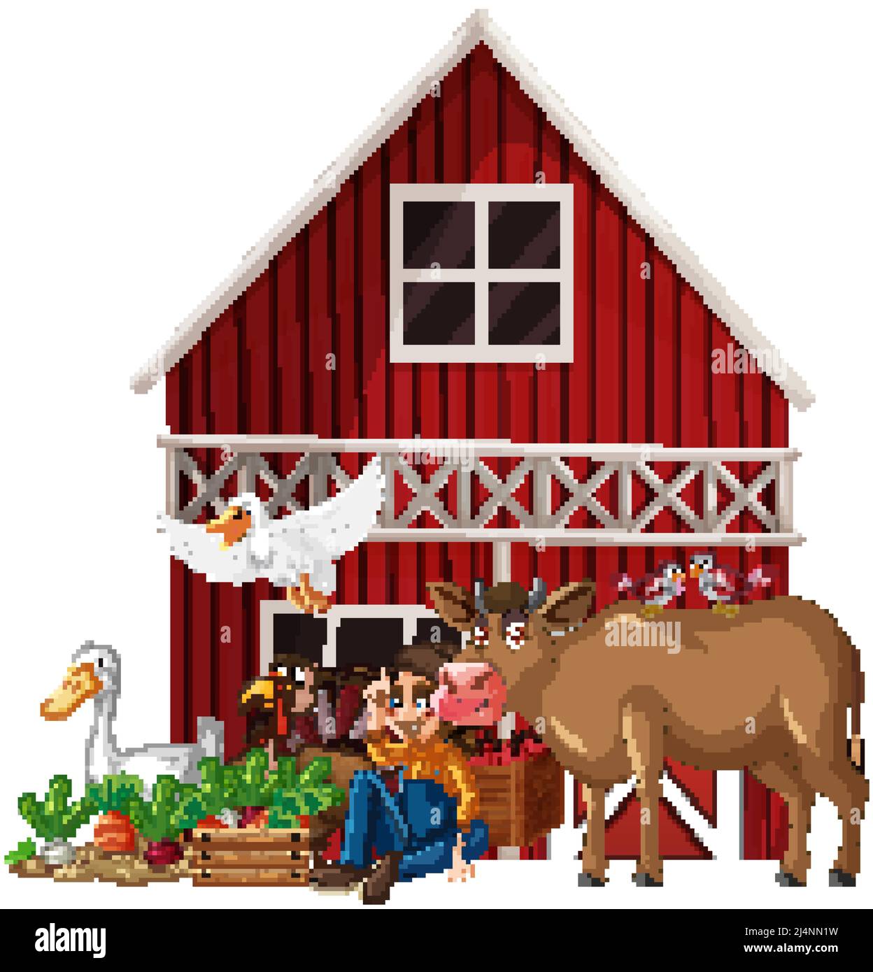 Farming theme with farmer and animals illustration Stock Vector Image ...