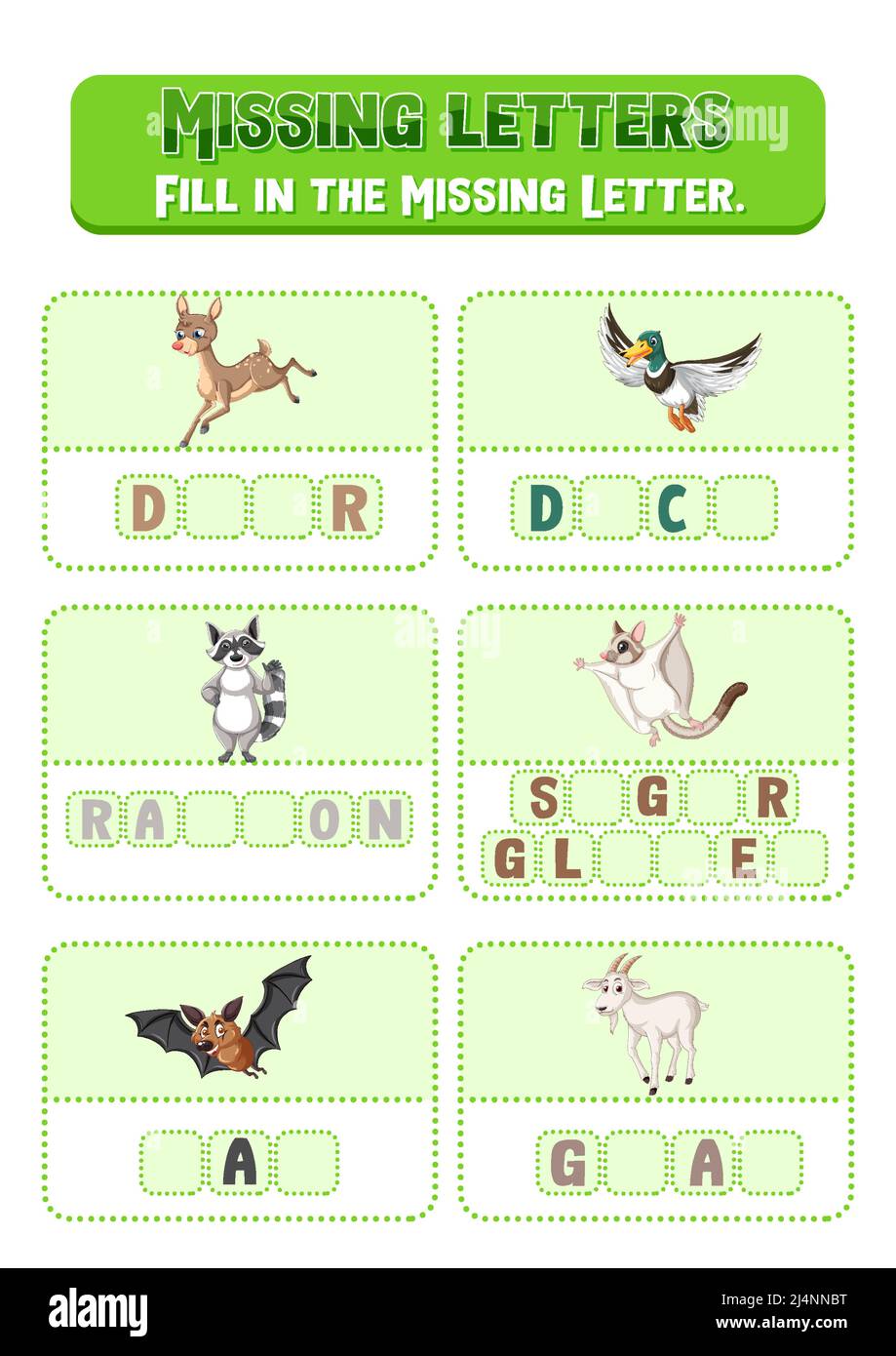 Fill the missing letter of each word worksheet for children ...