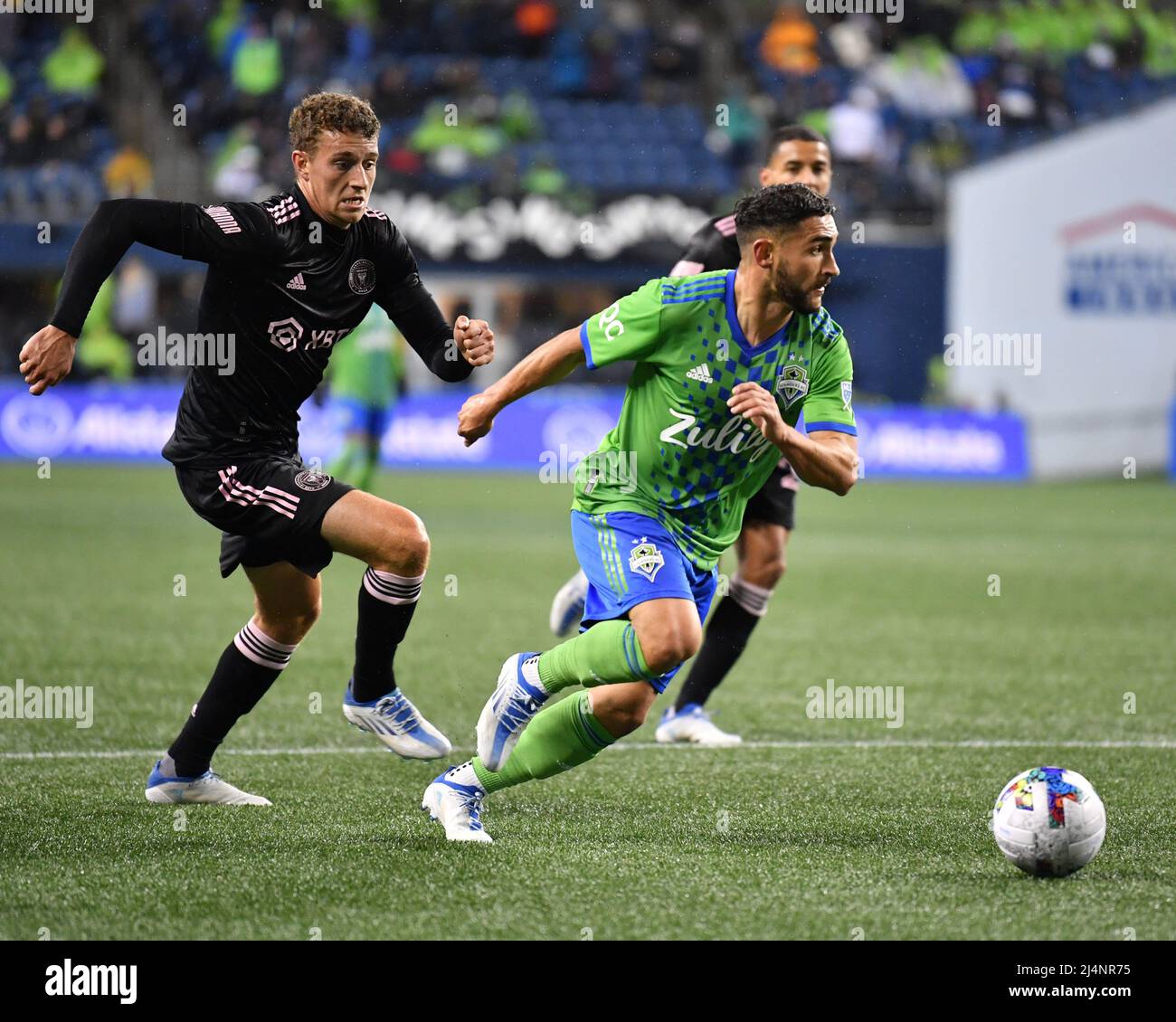 Seattle, WA, USA. 16th Apr, 2022. Seattle Sounders midfielder Cristian ...
