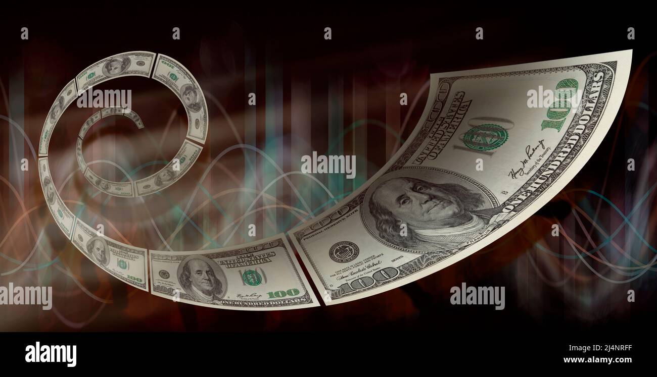 Spiral of 100 dollar bills Stock Photo