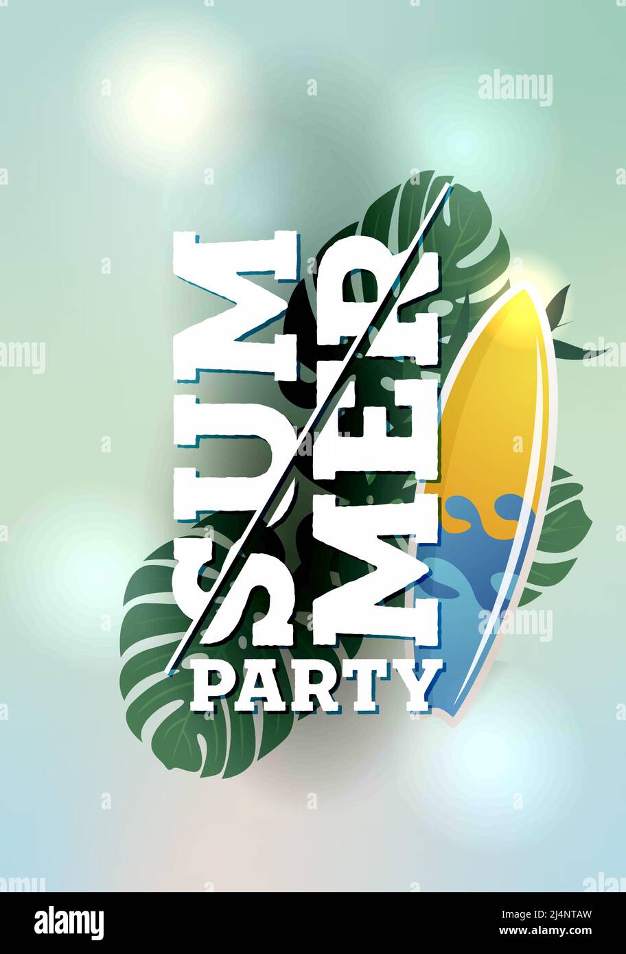 Vector Summer Beach Party Flyer Design with flowers and tropical plants ...