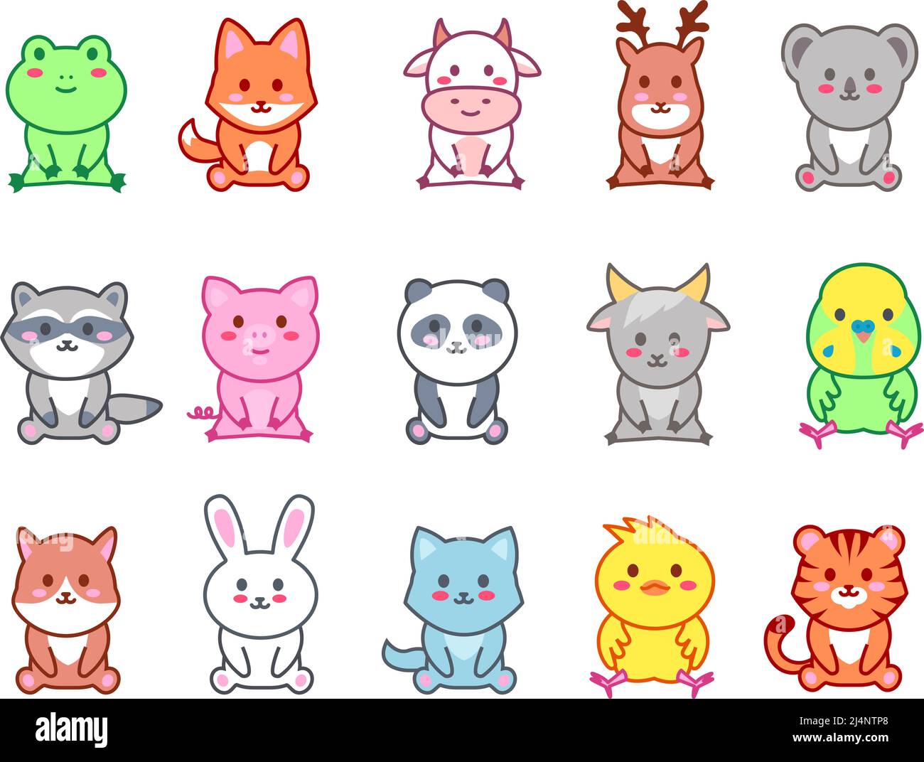 Sitting little animals. Kawaii zoo characters, cute animal with happy smile  vector set Stock Vector Image & Art - Alamy