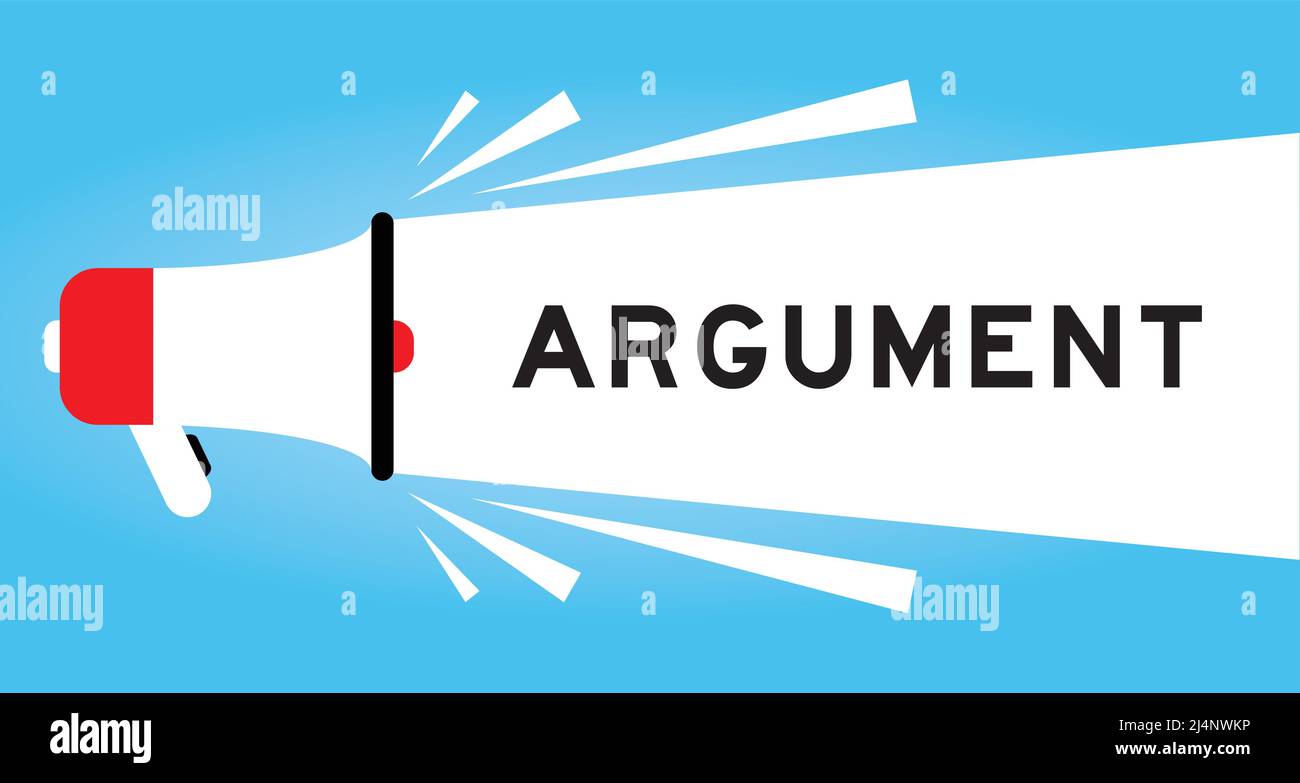 Color megaphone icon with word argument in white banner on blue