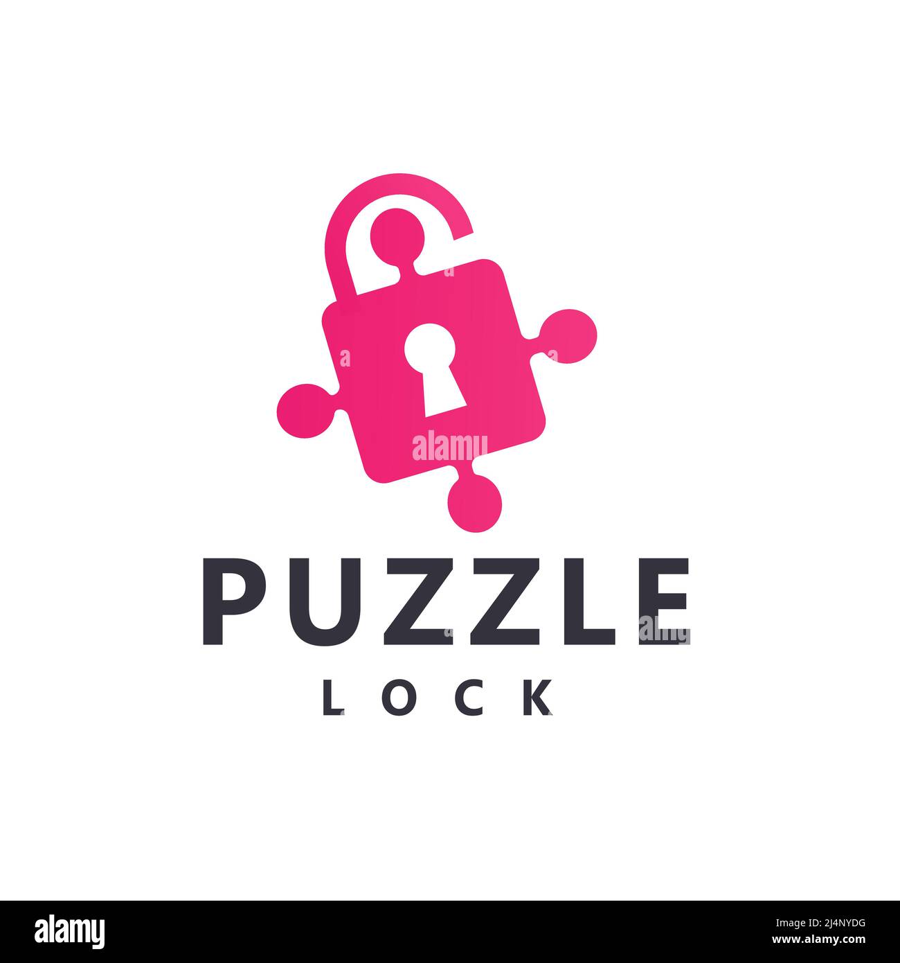 Pink Puzzle Key Logo Icon template design,Vector illustration. Stock Vector