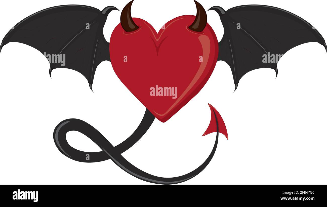 Devil heart art drawing tattoo sketch vector illustration Stock Vector