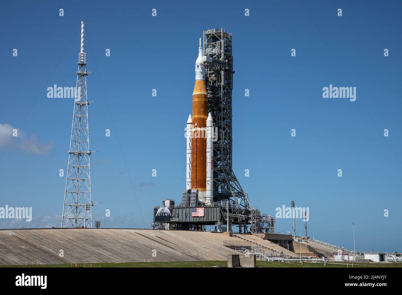 KENNEDY SPACE CENTRE, FLORIDA, USA - 18 March 2022 - Standing atop the ...